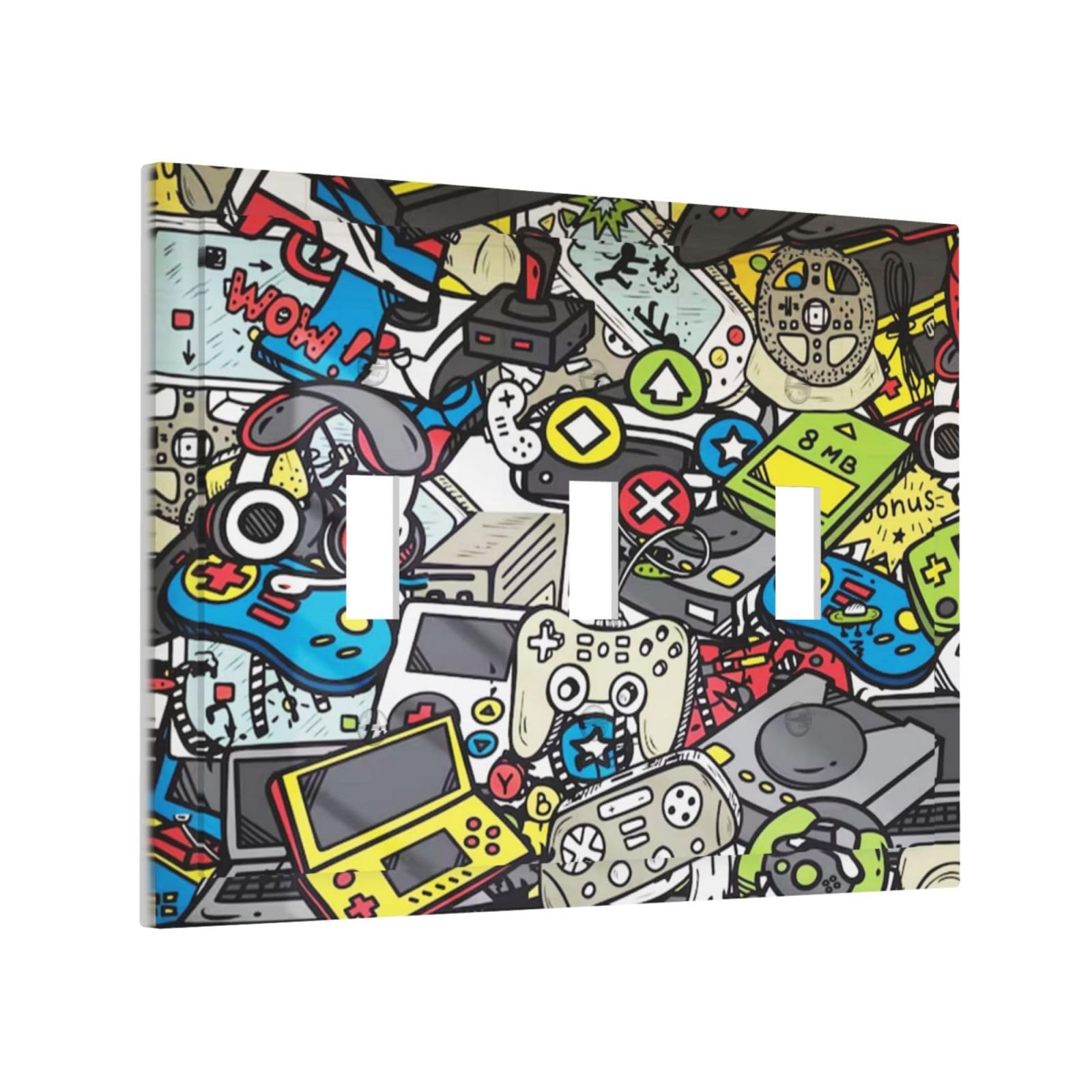 Game Controller Toy Printed 3 Gang Light Switch Plate Triple Toggle Wall Plate Decorative Electrical Faceplate Switchplate for Kids Room Gaming Room