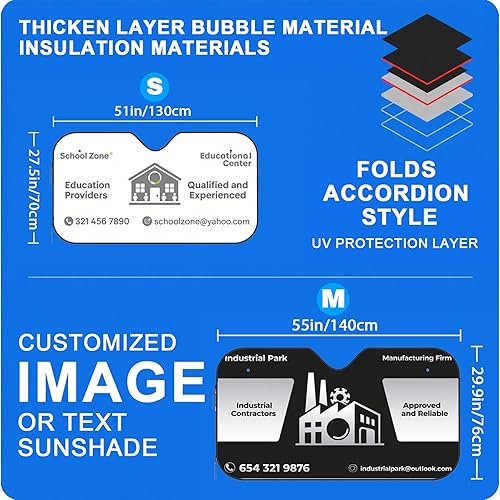 Miniatura 4 de Parasol personalizado para parabrisas de automóvil, parasol personalizado 2024 2023 con texto de logotipo fotográfico, protector solar plegable para