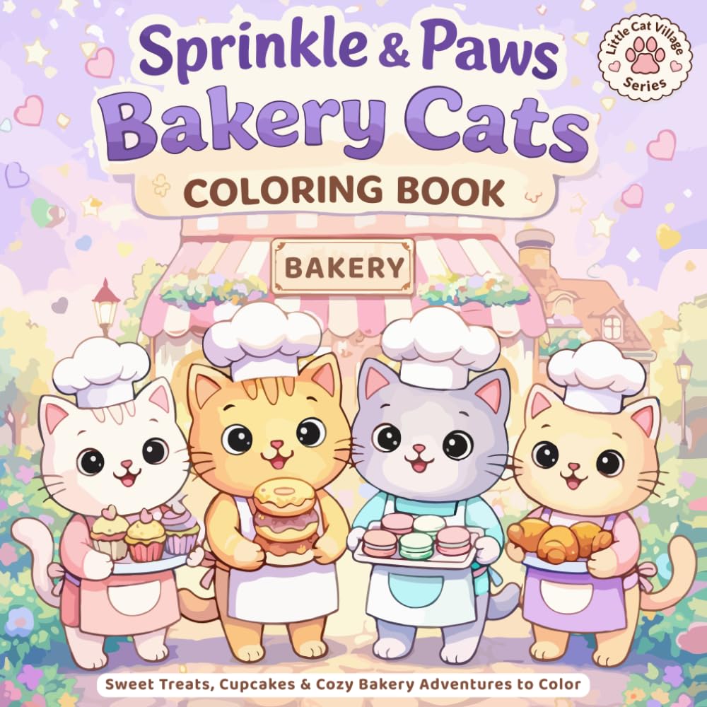 Bakery Cats Coloring Book: Sweet Treats, Cupcakes & Cozy Bakery Adventures to Color (Little Cat Village Series)
