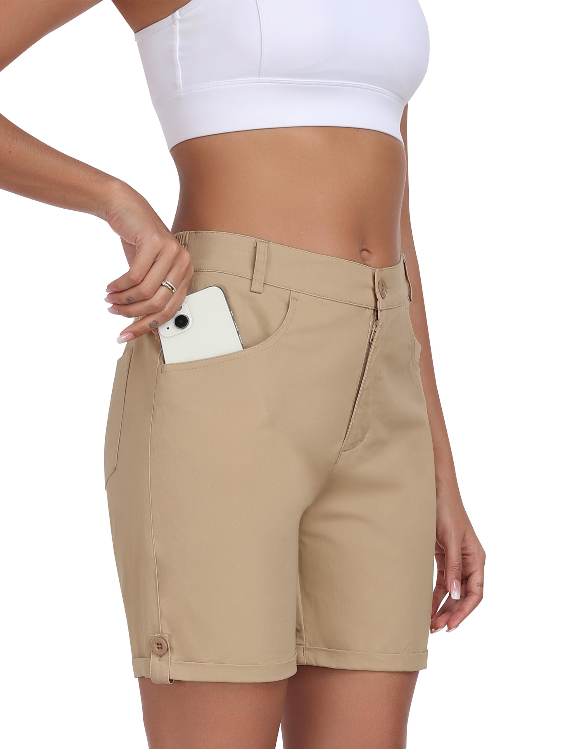 MoFiz Pantalones Cortos Trekking Mujer Algodón Senderismo Verano Bermudas Shorts Hiking Shorts con Bolsillos