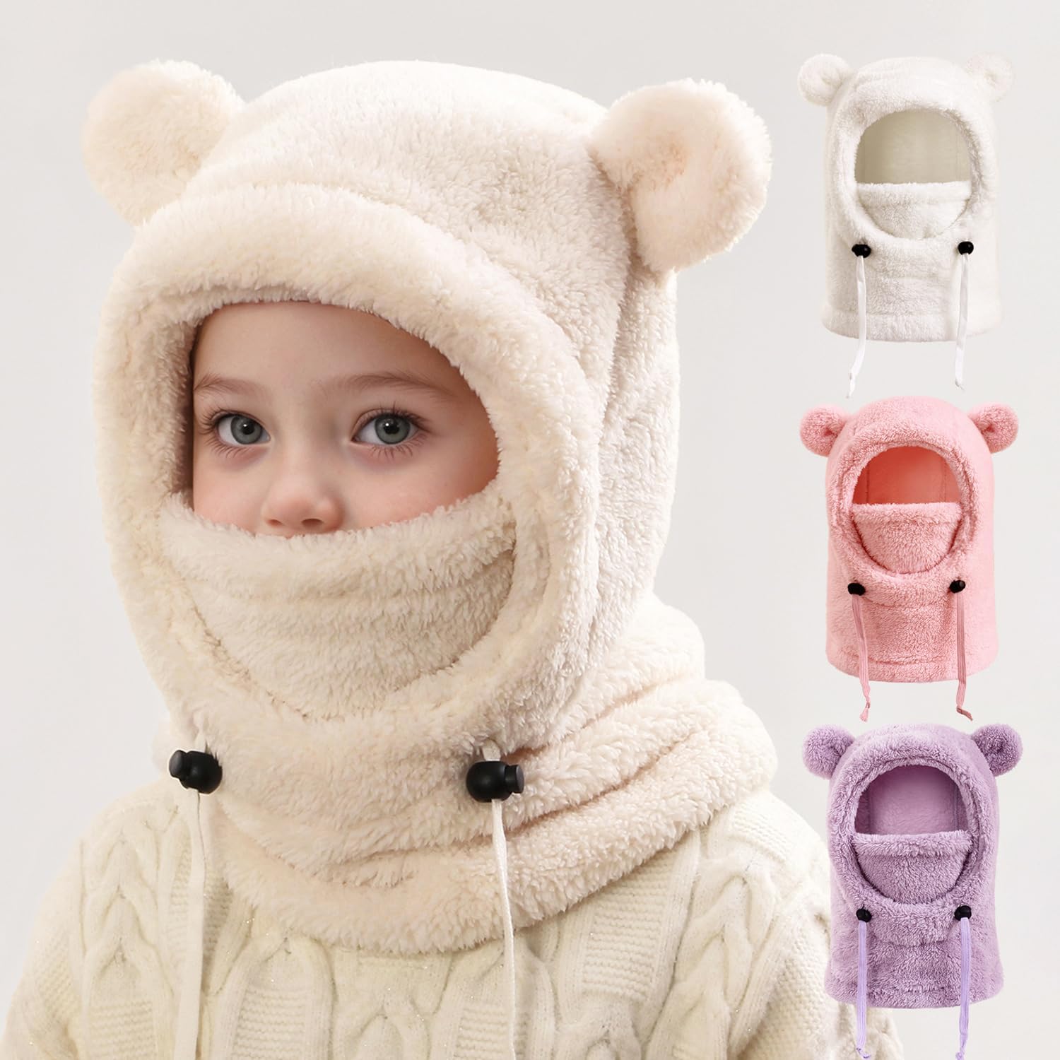 Kids Winter Fleece Hats Children's Balaclava Ski Mask Windproof Warm Adjustable with Fleece Lining Hat for Boys Girls