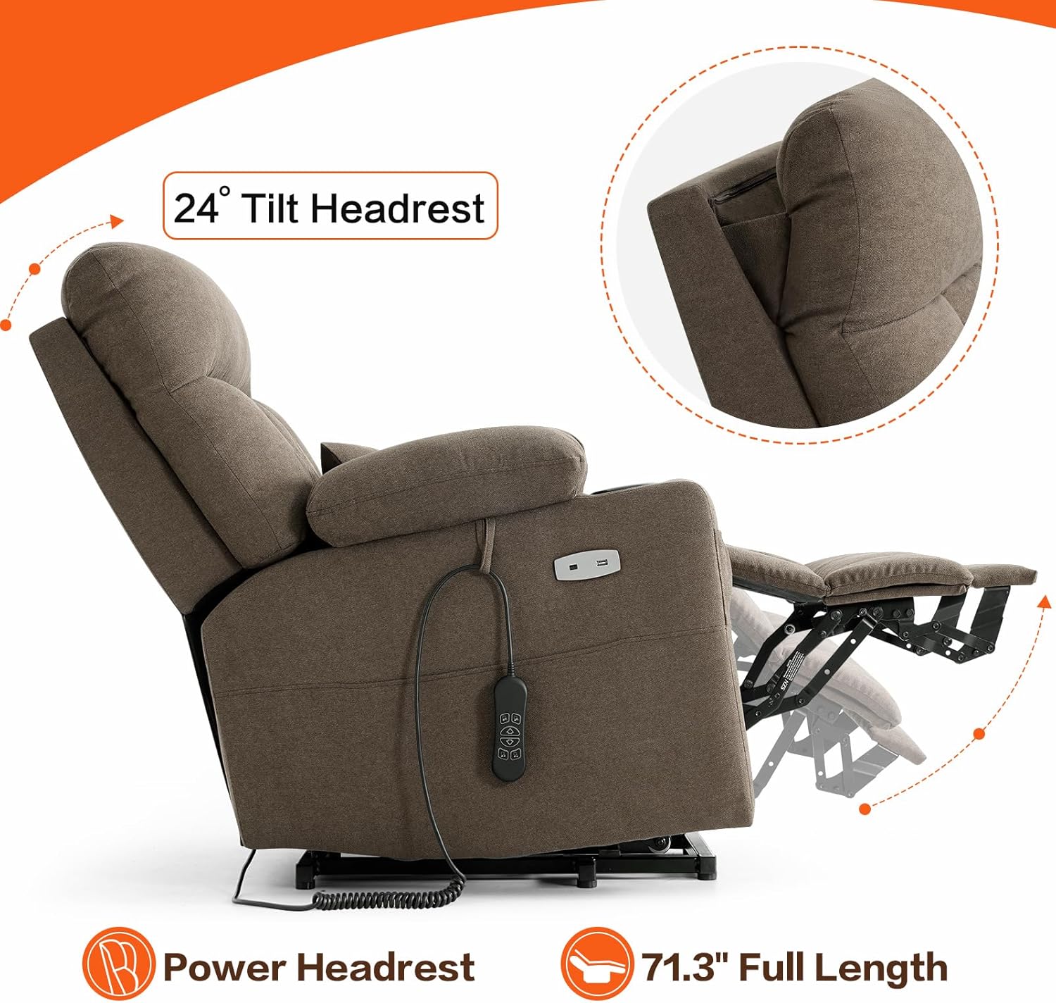BEDHOURS Tri-Motor Power Lift Recliner Chair for Elderly, Zero Gravity Infinite Position Lay Flat Lift Chair w/Adjustable Headrest & Lumbar, Vibration Massage & Heat, Cup Holders, Brown