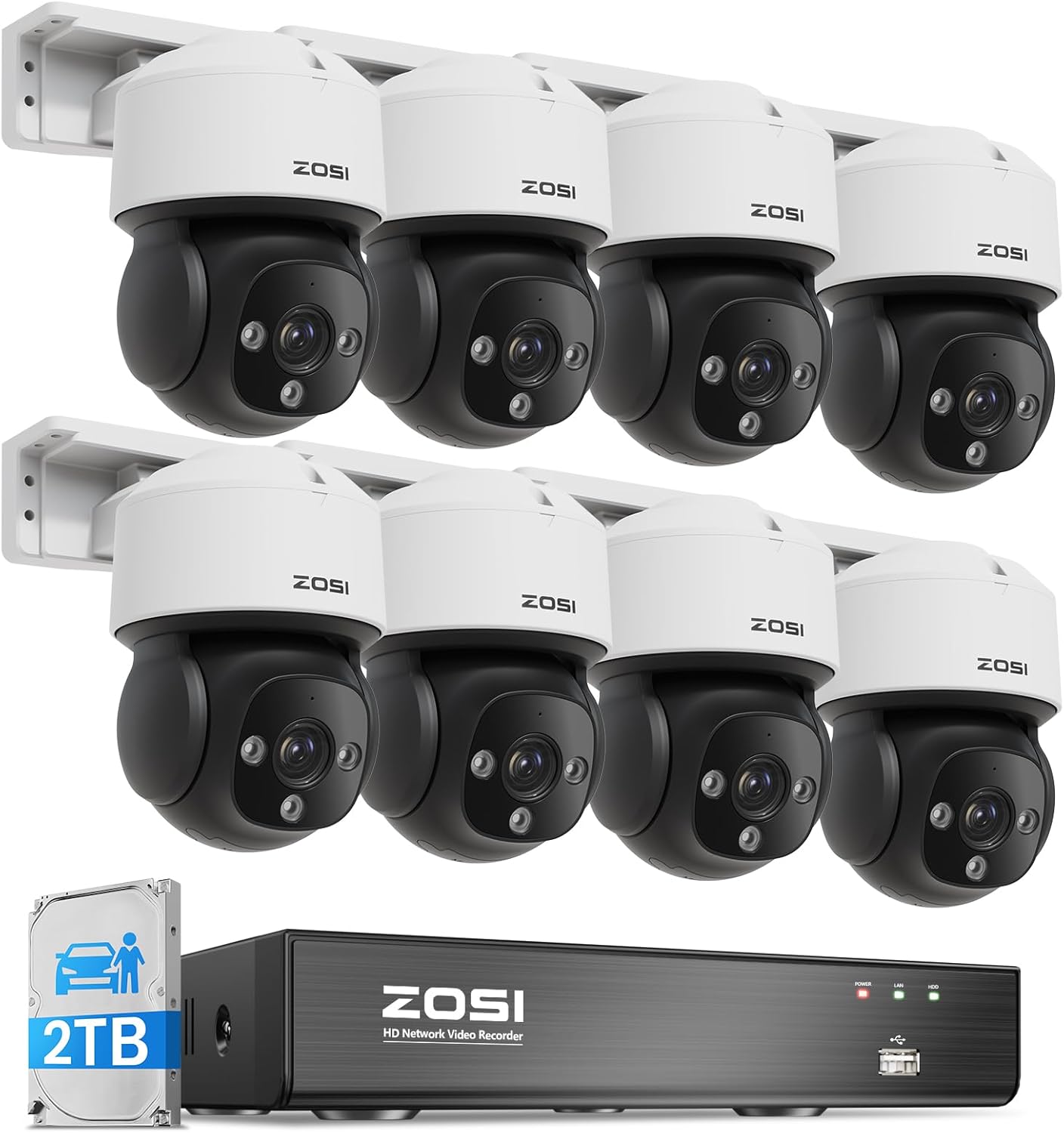 ZOSI C290 4K 8CH POE Security Camera System (Up to16CH), 8 x 8MP Wired PoE IP Dome Cameras Outdoor Indoor, 360 View, AI Human/Vehicle/Face Detection, Two-Way Talk, Siren Alarm, Auto Tracking, 2TB HDD