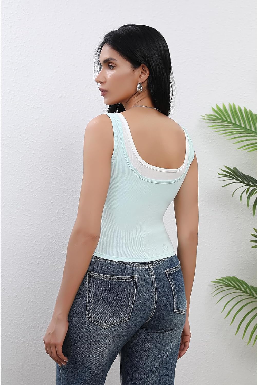 Tank Top for Women Sleeveless Basic Tops Summer Cotton Ribbed Fitted Shirts Crop Tank Top with Built in Bra - Image 6