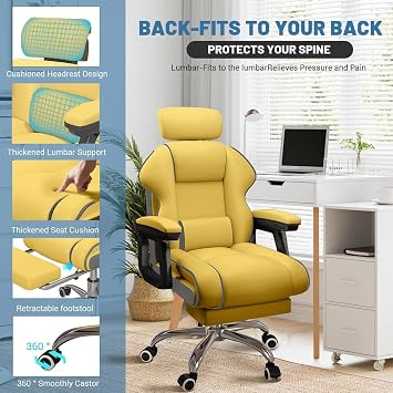 Leomix Computer Chair with Footrest and Lumbar Support, Ergonomic Computer Chair, Height Adjustable Gaming Chair, for Home Office Chair,C [Energy Class A]
