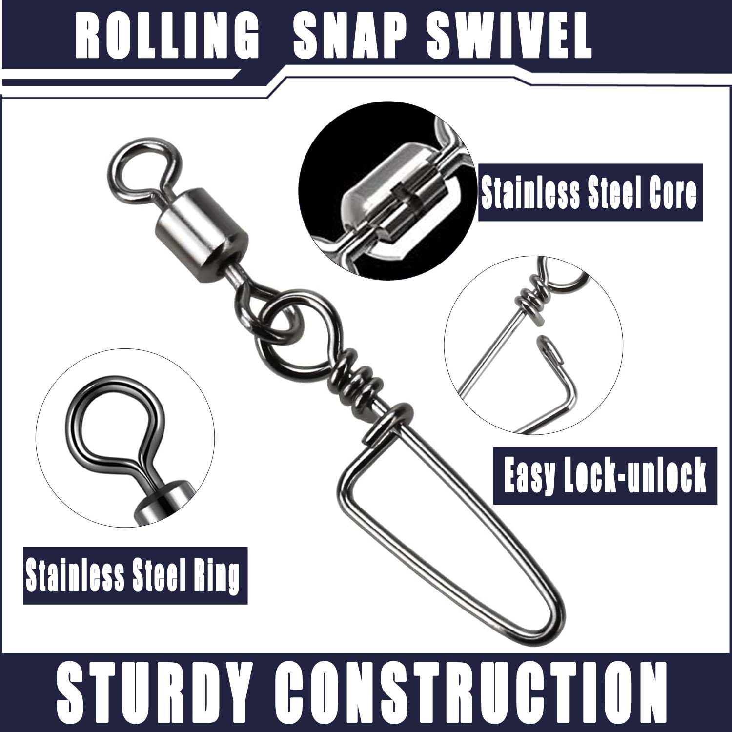 ENERHIKE 150pcs Fishing Snap Swivels Barrel Swivel with Coastlock Snap Stainless Swivel Corrosion Resistant Fishing Tackle Accessories Lure Line Connector for Saltwater Freshwater Fishing