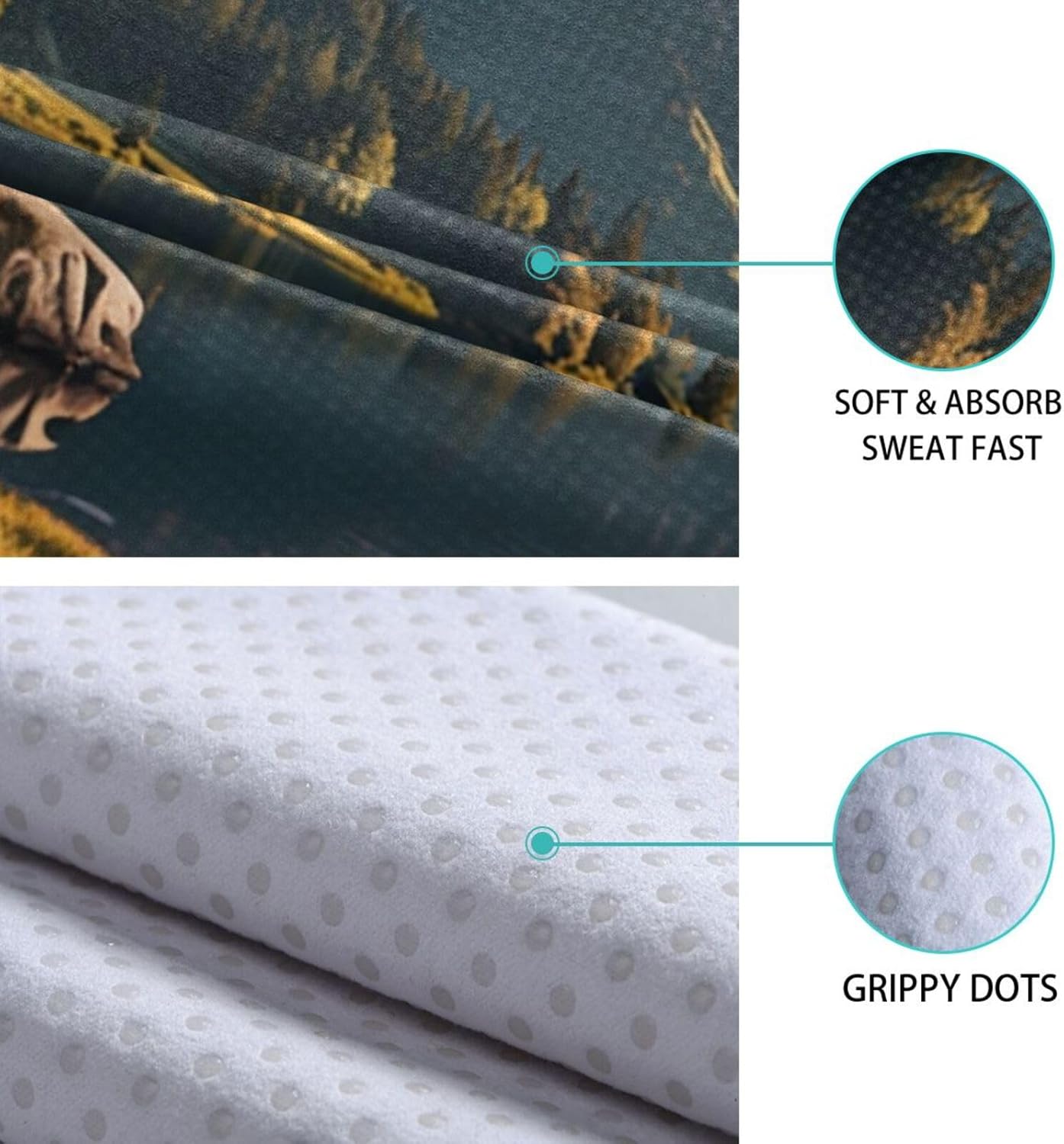 Yoga Mat Towel with Silicone Grip Dot Landscape Lake Moutain – 73"x27" Non-Slip Sweat Absorbent Microfiber Yoga Towel for Home Gym Studio
