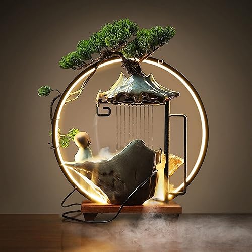 Miniatura 6 de SUNESA Fuente de mesa Zen de mesa con luz LED y bomba Zen Meditation fuente de cerámica Fengshui decoración interior de escritorio fuente de