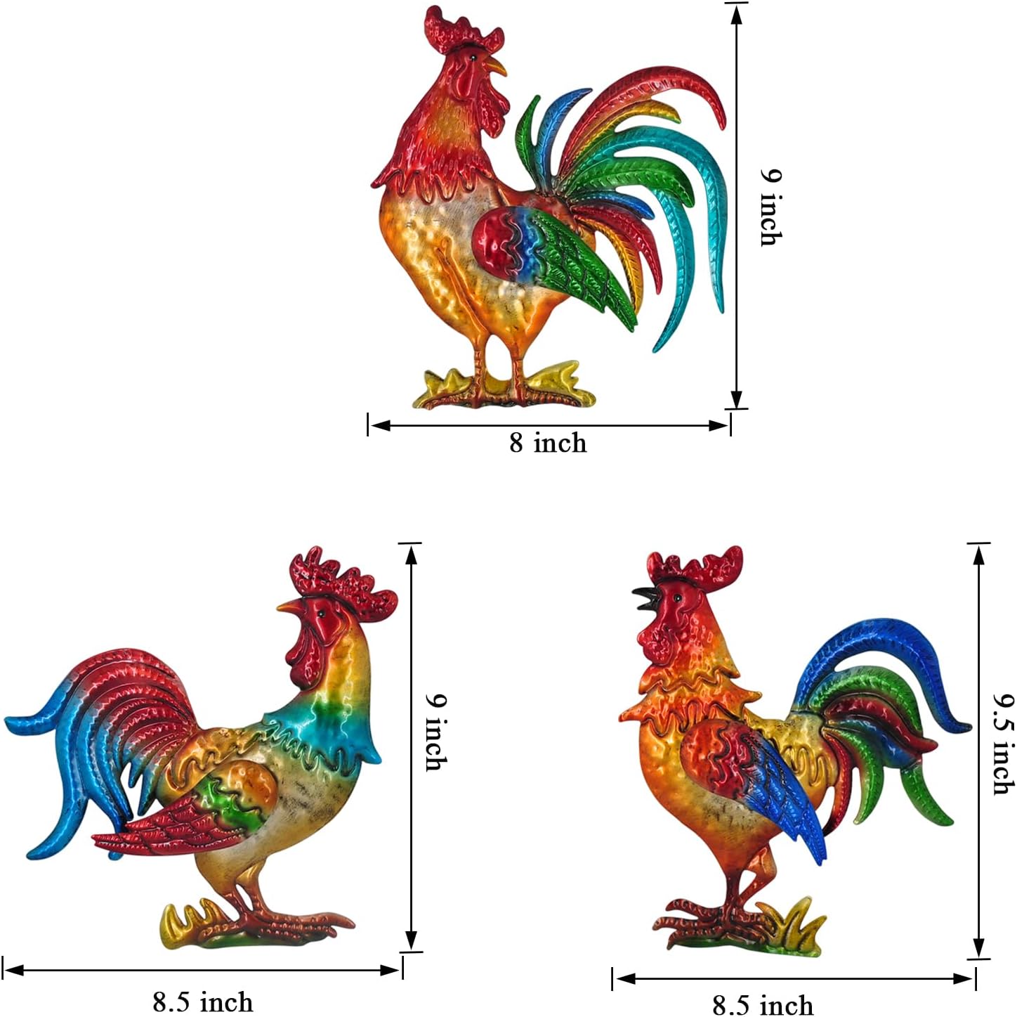 Tuokiuhn Rooster Metal Wall Art Decor Rooster Kitchen Decor Chicken Decor Living Room Bedroom Farmhouse Cabin Country Hanging Decorations Outdoor Garden Fence Art.