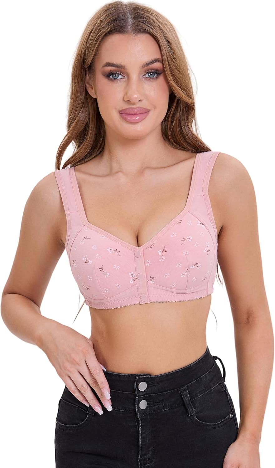Daisy Bras for Women, Front Closure Bras Plus Size Push Up Comfortable No Underwire Seniors Full Coverage Cotton Bra