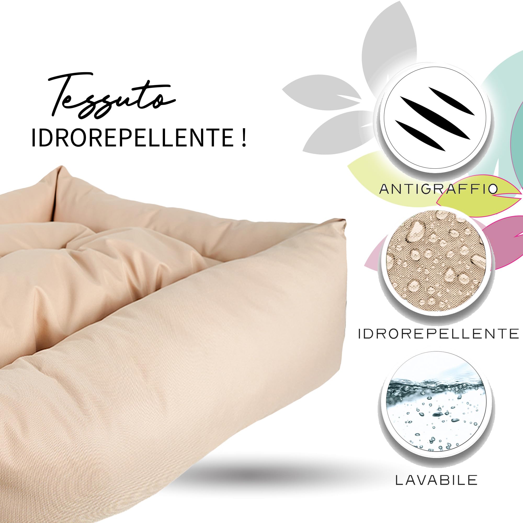 Crea Bed - Cuccia lettino per cani idrorepellente resistente ai graffi, realizzata a mano in Italia. Cuscino per Cane tessuto robusto per l'uso interno ed esterno. XS/S | 50 x 60 cm, BEIGE