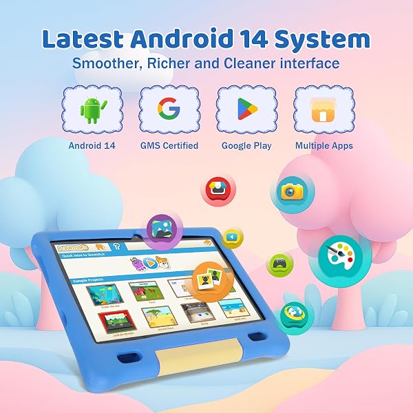 Gleeso Tablet Bambini | Android Tablet per Bambini 10 Pollici, Kids Tablet con Octa-Core | 128GB+1TB TF | Controllo Parentale | 8MP Fotocamera | WiFi 6/BT 5.3, Tablet con Custodia Protettiva - Blu - 2