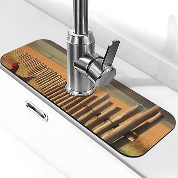 Faucet Mat 5.5"15" For Kitchen Sink Super Absorbent Fast Drying Mat Sink Splash Chicken Wood Stake Farmland Guard Faucet Mat For Home Bathroom Kitchen Counter