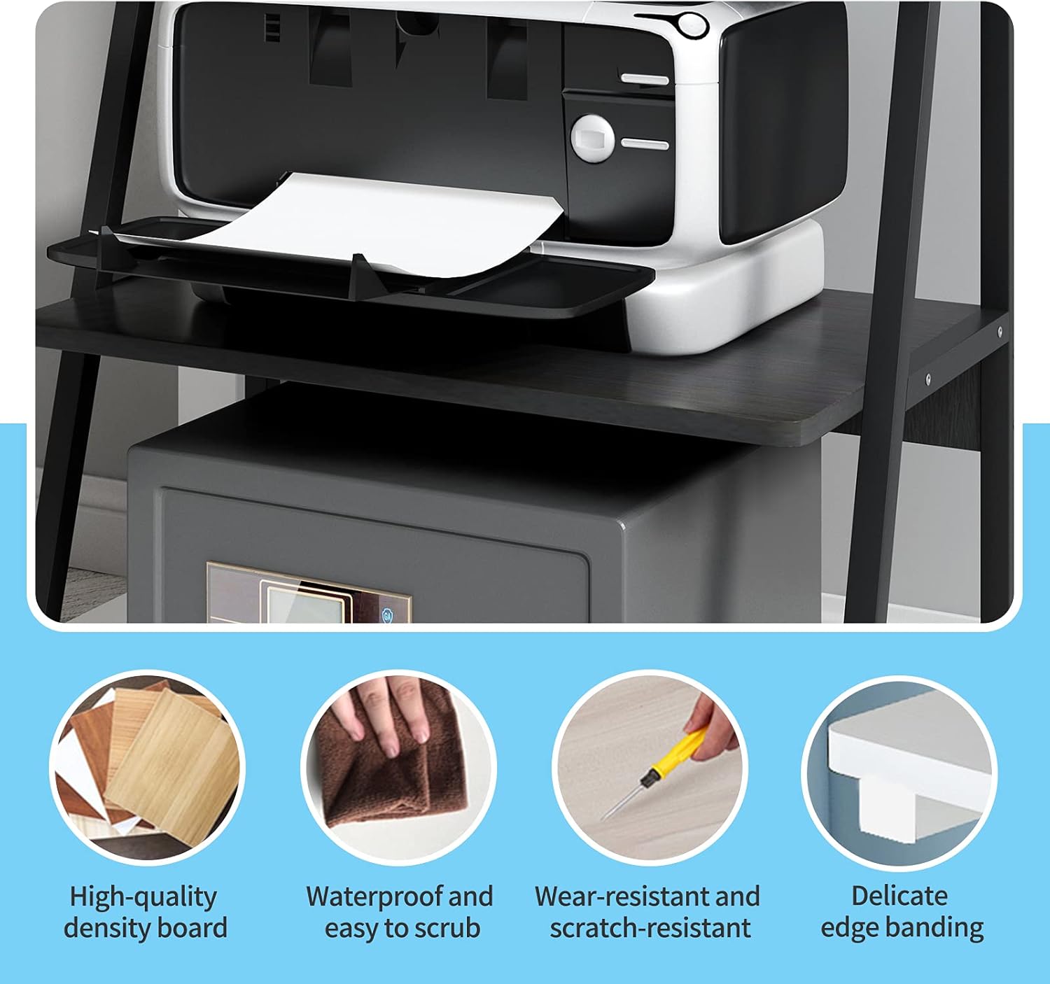 PUNCIA Desktop 3-Tier Wood Printer Stand Black Large Size High Capacity Storage Desk Shelves for Dorm Home Office Organizer of Printer Fax Book Heavy Duty Rack for Home Office Supplie