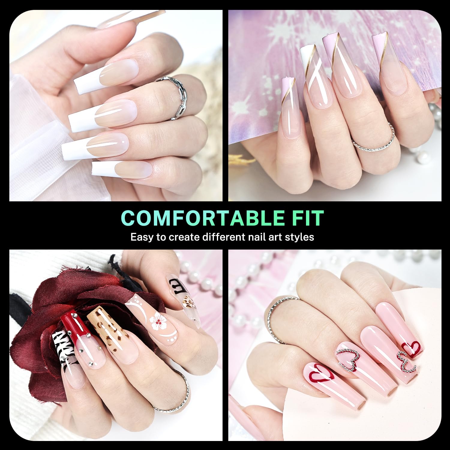 JODSONE Square Nail Tips Full Cover Gel Nails 12 Sizes 360Pcs No Curve Extra Long Straight Curved Fake Tapered for Salon Design DIY at Home - Image 2