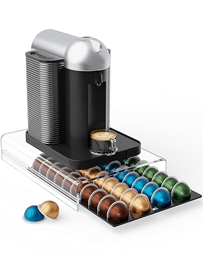 Storage Drawer for Nespresso Vertuo Coffee Pod Holder for Counter Acrylic Coffee Capsule Organizer - 40 Pods - 40 Capsules