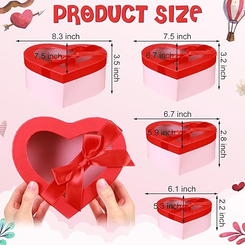 Miniatura 3 de Engrowtic Juego de 4 cajas de flores en forma de corazón con tapa transparente de 66.57.58 pulgadas, caja de regalo de corazón para San Valentín,