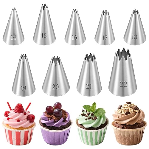Open Star Piping Tips Set, 9 Piece Stainless Steel Star