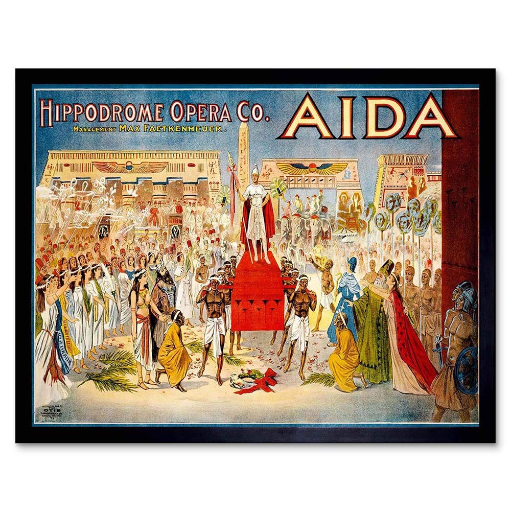 Wee Blue Coo Advert Theatre Stage Show Aida Verdi Hippodrome Opera USA Pharaoh Art Print Framed Poster Wall Decor 12X16 Inch
