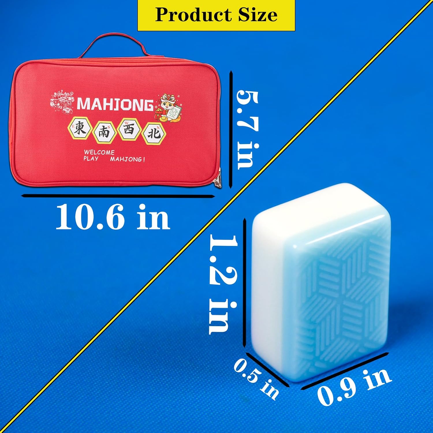 Blue American Mahjong Set 166 Mahjong Tile Set 1.2-inch American Mahjong Tile Set with Mahjong Storage Bag