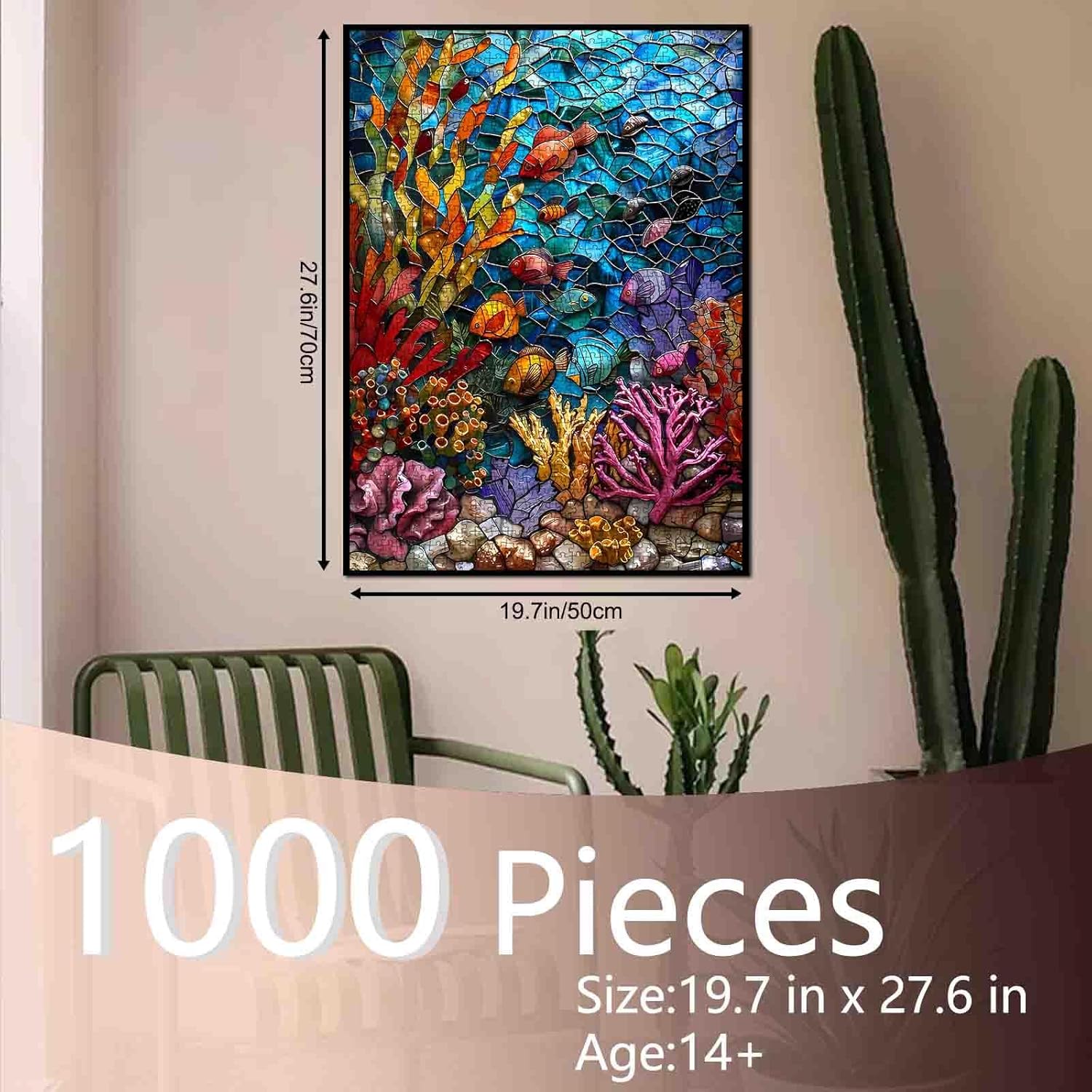 1000 Piece Jigsaw Puzzles for Adults Stained Glass Ocean Painting Jigsaw Puzzle Underwater World 1000 Pieces Puzzles Game Colorful Glass Coral Fish Wall Decor DIY Craft Puzzle Sea Ocean Landscape Art