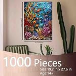 1000 Piece Jigsaw Puzzles for Adults Stained Glass Ocean Painting Jigsaw Puzzle Underwater World 1000 Pieces Puzzles Game Colorful Glass Coral Fish Wall Decor DIY Craft Puzzle Sea Ocean Landscape Art