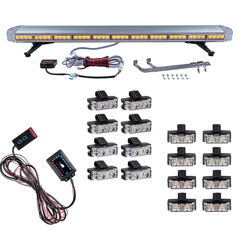 Astra Depot Combo AMBER YELLOW 51 inch 96-LED Emergency Beacon Strobe Light Bar + 16pcs 2-LED Flashing Control Grille Strobe Light Warning Hazard Car Tow Truck Plow