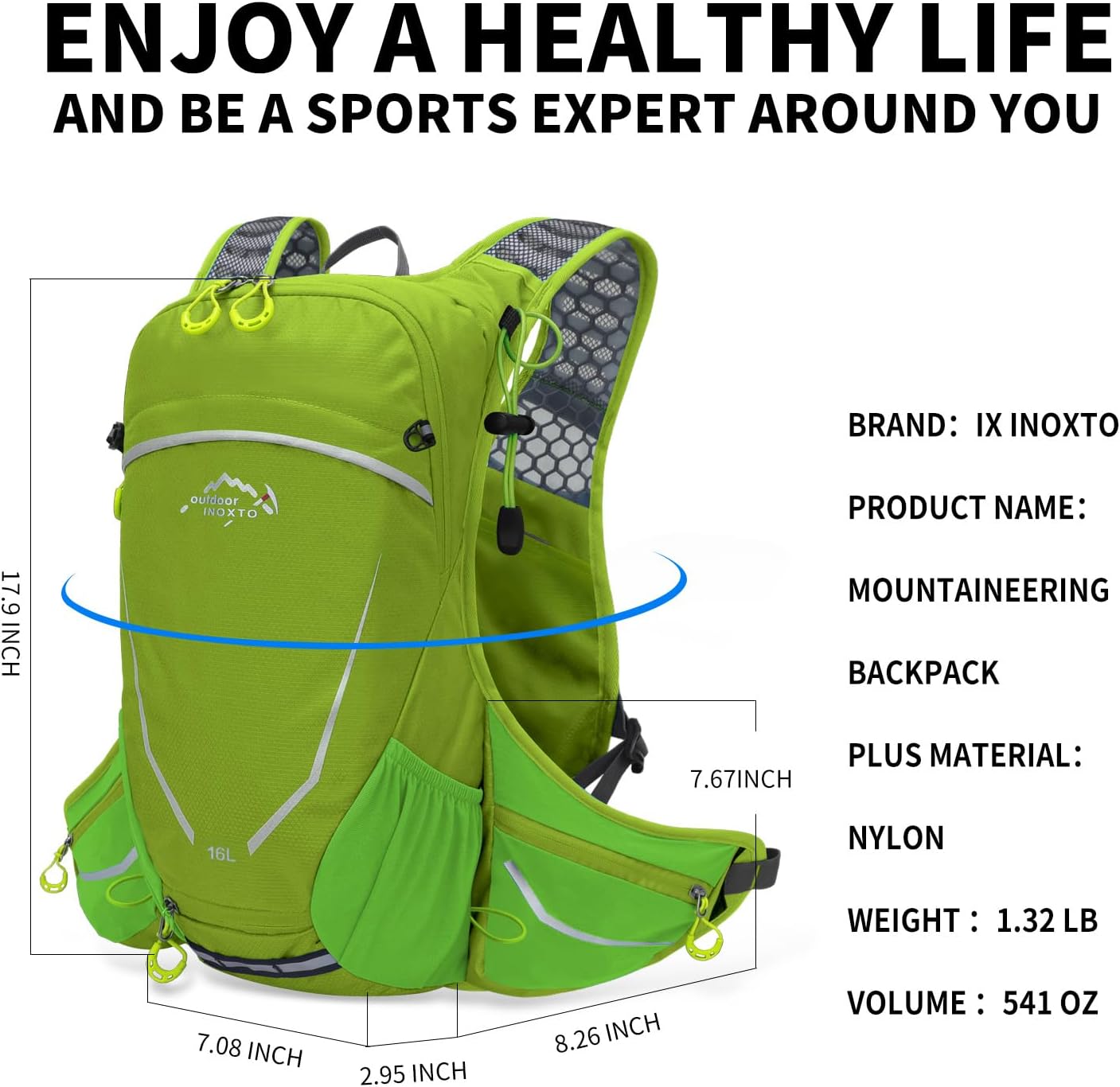 IX INOXTO 16L Hydration Backpack with Free 2-Liter Water Bladder,The Lightweight Hydration Pack for Cycling, Hiking, Skiing