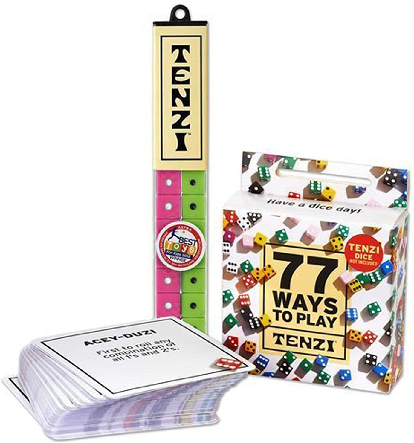TENZI Dice Party Game Bundle with 77 Ways to Play A Fun, Fast Frenzy for The Whole Family - 4 Sets of 10 Colored Dice with Storage Tube - Colors May Vary