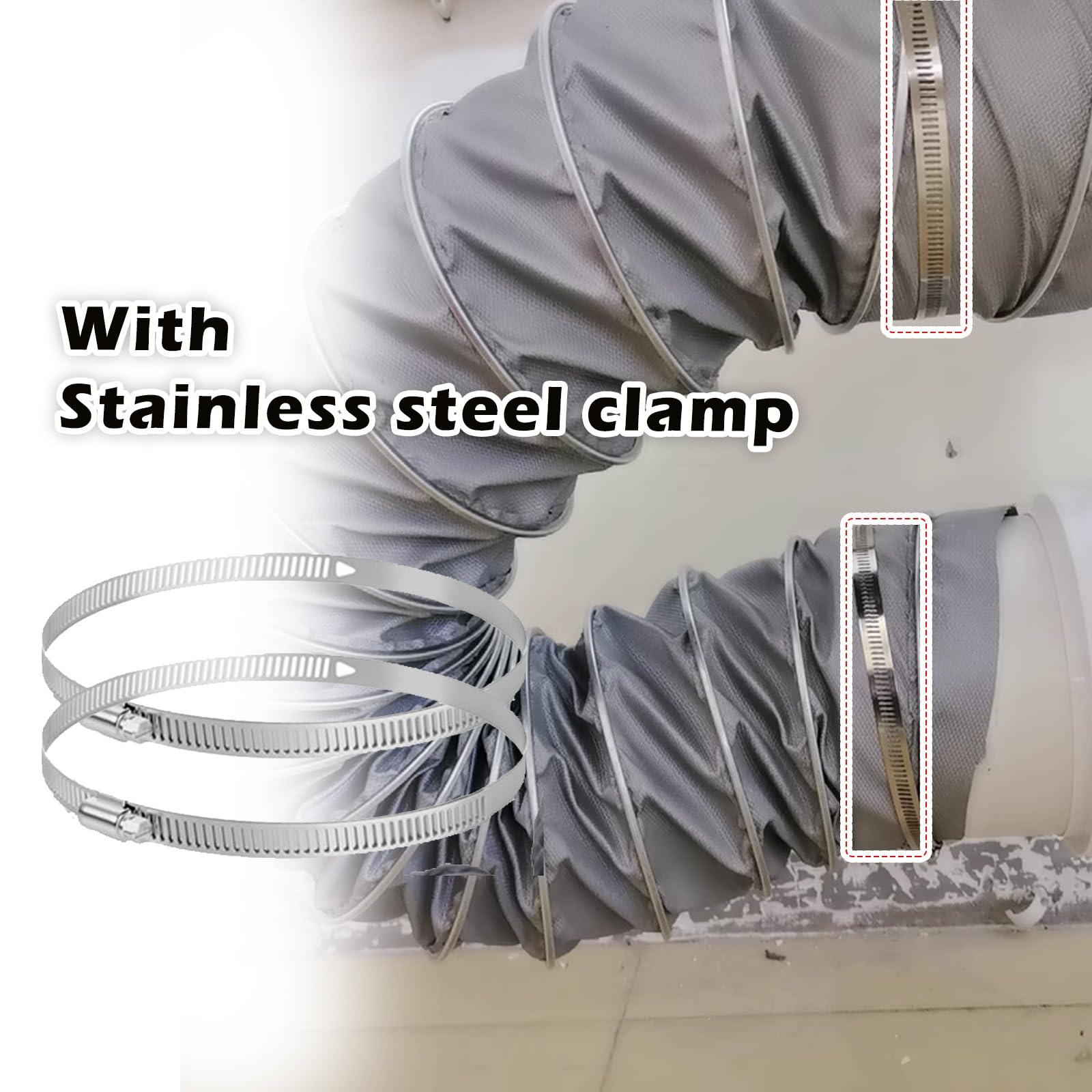 Manguera de ventilación flexible de fibra de vidrio – Tubo de entrada de aire frío de 80 mm para ventiladores extractores, 500 mm de longitud con 2 abrazaderas para sistemas de ventilación y HVAC