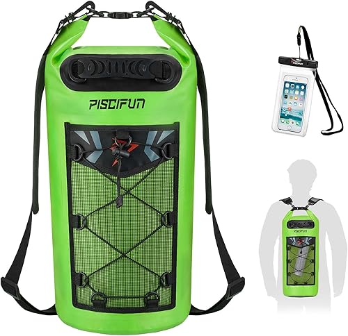 Vista 11 de Piscifun Bolsa seca, mochila flotante impermeable 10L/20L/30L/40L con funda impermeable para teléfono para navegación, kayak, pesca Sapphire Blue