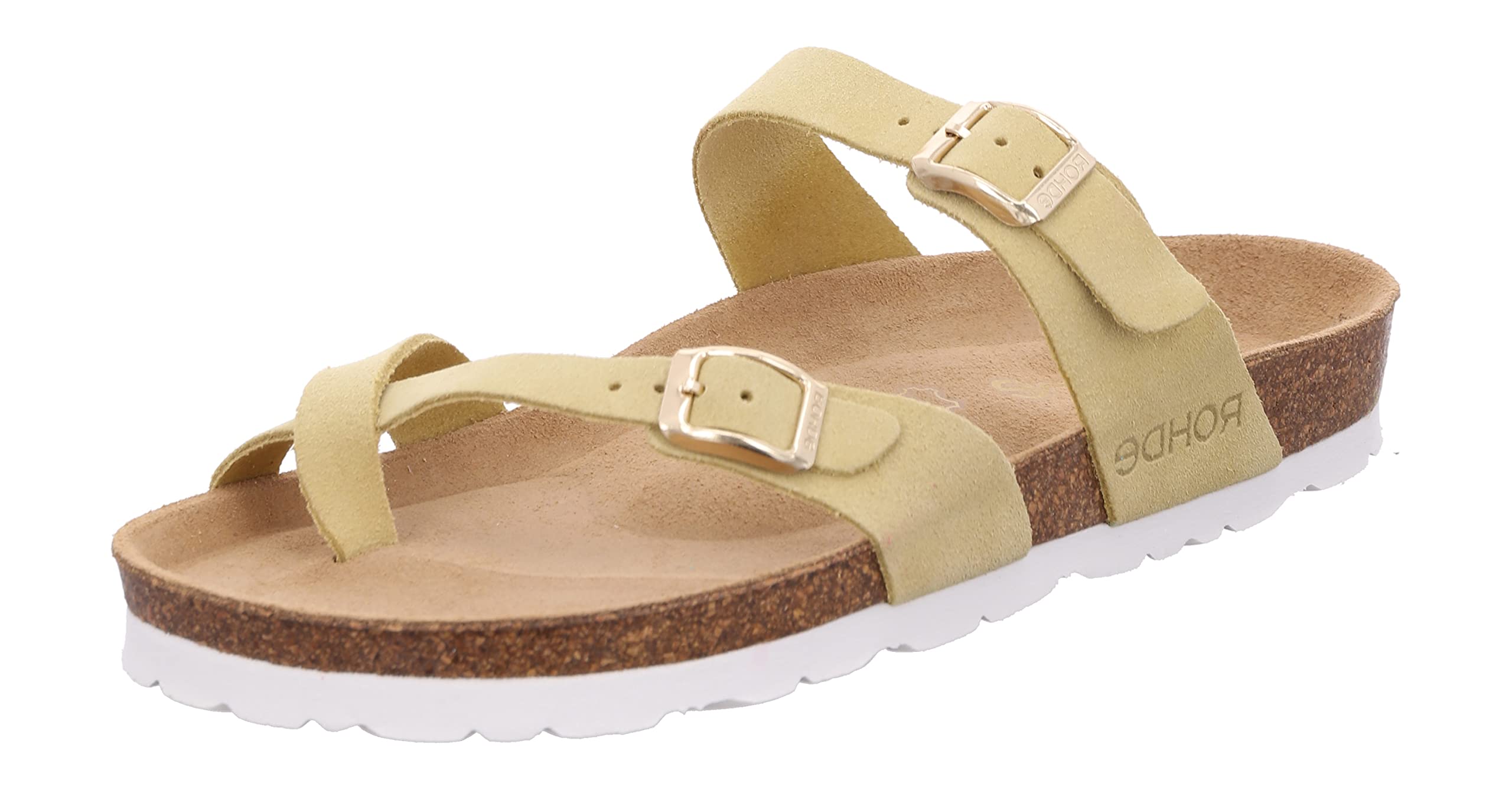Rohde Damen Zehentrenner Pantolette Leder Schnalle Kork Fußbett Alba 5573