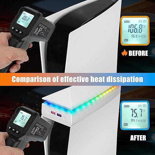 Miniatura 4 de Console Cooling Fan with Dust Cover Colorful LED Light for PS5 Console Disc Edition & Digital Edition Silent Absorb Fan Cooler with 2 USB Port