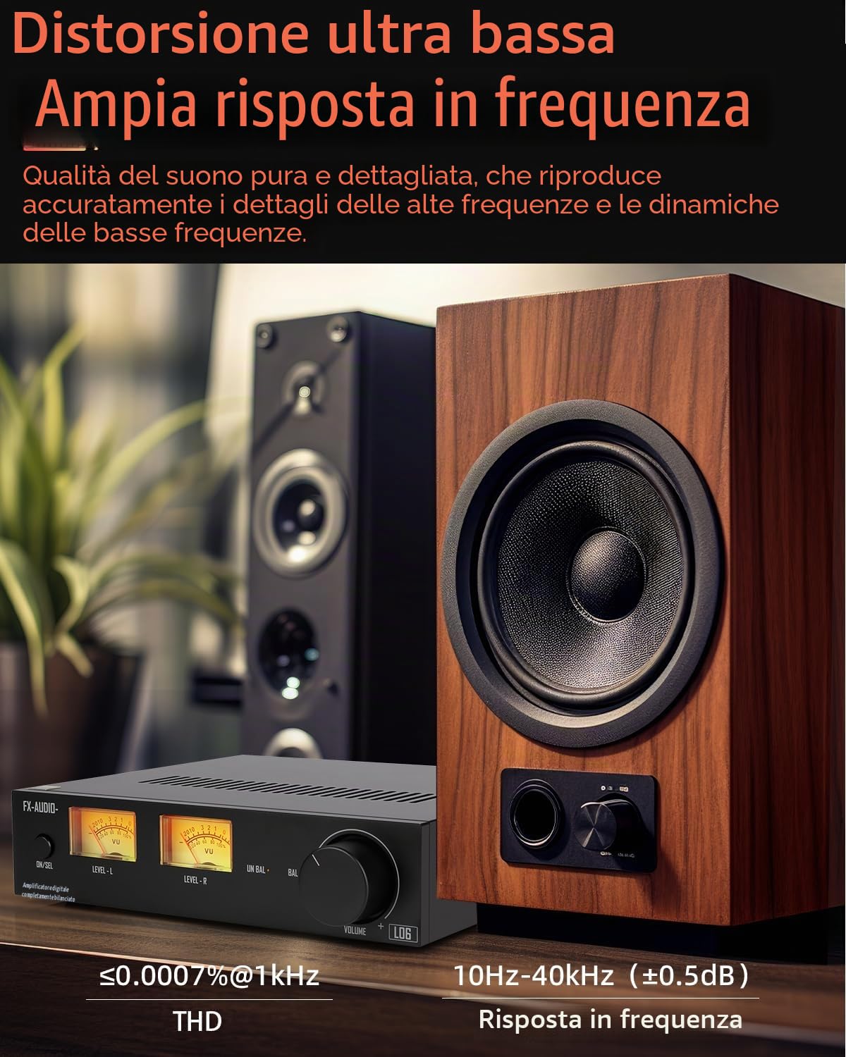 FX Audio L06 Amplificatore di potenza completamente simmetrico con VU-Meter - 500W + 500W Dual TPA3255 HiFi Classe D Stereo Amplificatore Digitale per Altoparlanti Passivi 2Ω-8Ω, Audio Domestico