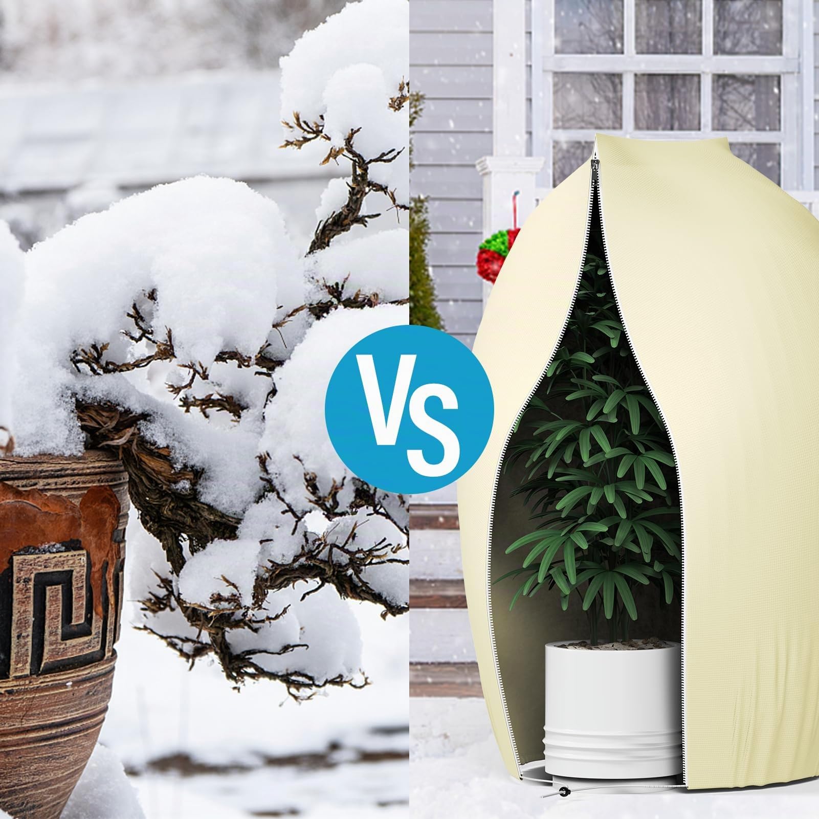 Lot de 2 protections hivernales pour plantes d'extérieur, 200 x 240 cm, protection hivernale pour plantes en pot, avec fermeture éclair et cordon de serrage, protection hivernale pour arbre, palmier