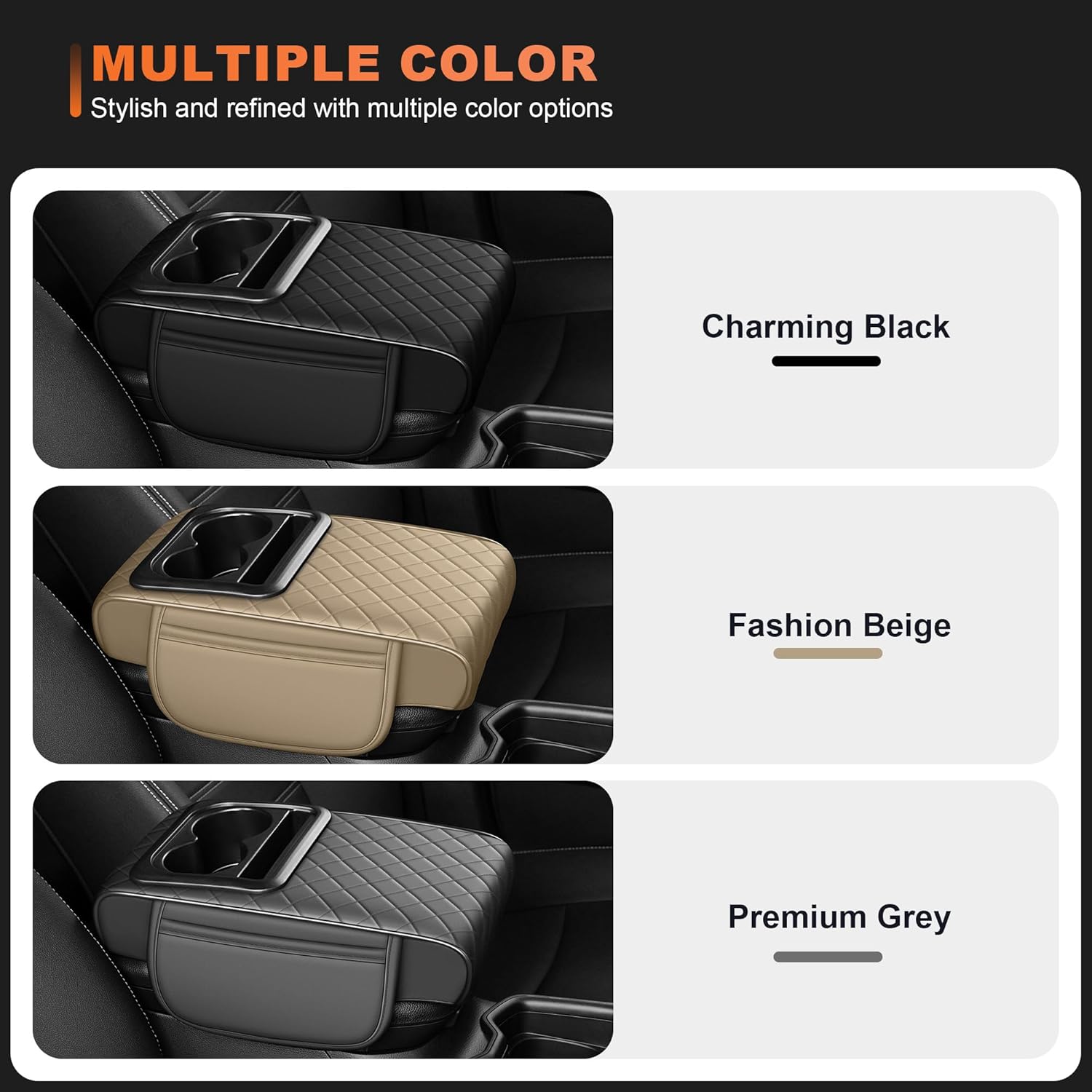 Center Console Cover Fit for Kia Sorento 2003-2025 with 2 Storage Bags Waterproof Leather Quilted Pattern Car Armrest Cover Cushion Elevating Pad Anti-Slip(Black)