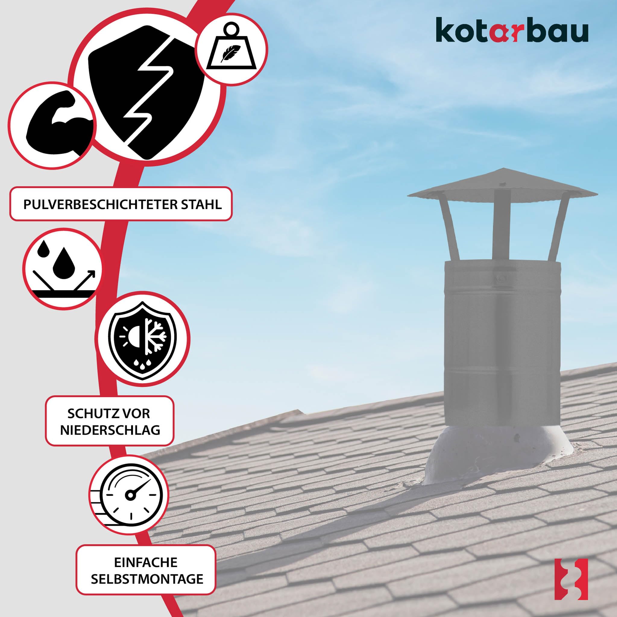 KOTARBAU® Sombrerete Chimenea - Acero Galvanizado y Pintado en Polvo - ø 160 mm - Negro - Sombrero Chimenea - Caperuza Salida Humos - Resistente a la Corrosión - Fácil Instalación