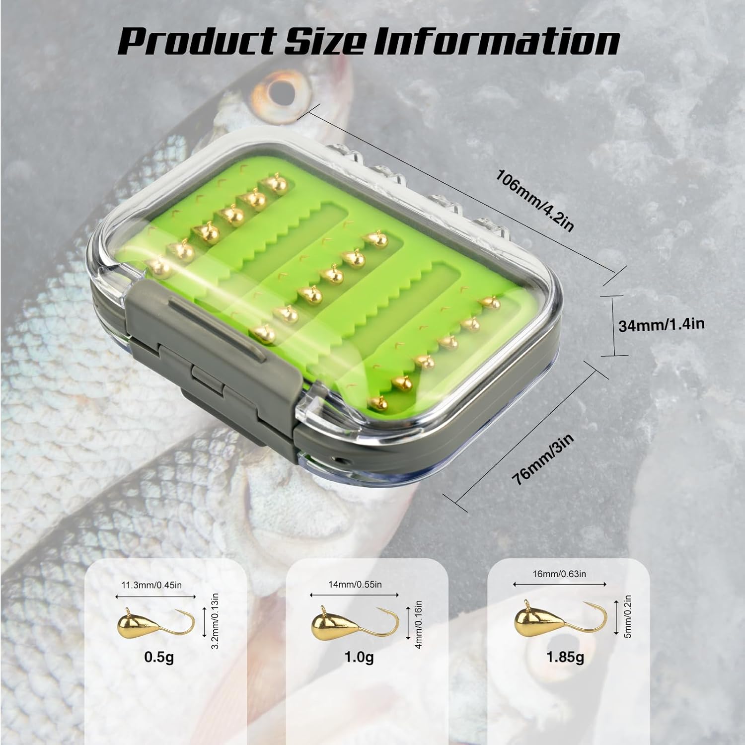 20 Pcs Tungsten Ice Fishing Jigs Kit, 2.7/3.2/4/5/5.5/6mm Teardrop Ice Fishing Lures Jigs for Crappie Panfish Walleye with Waterproof Two-Sided Jig Box
