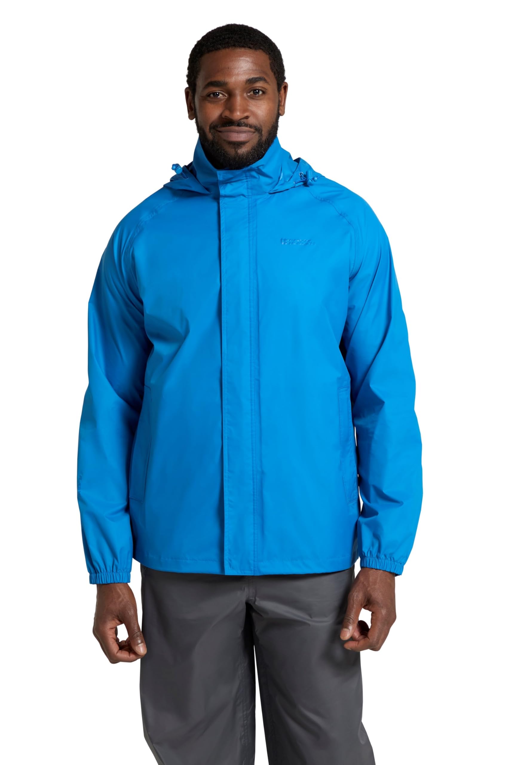 Mountain Warehouse Men's Bright Blue Pakka Waterproof Packable Jacket - Isodry, Lightweight & Breathable Raincoat With Taped Seams & Packaway Bag - Spring Summer & Travel M