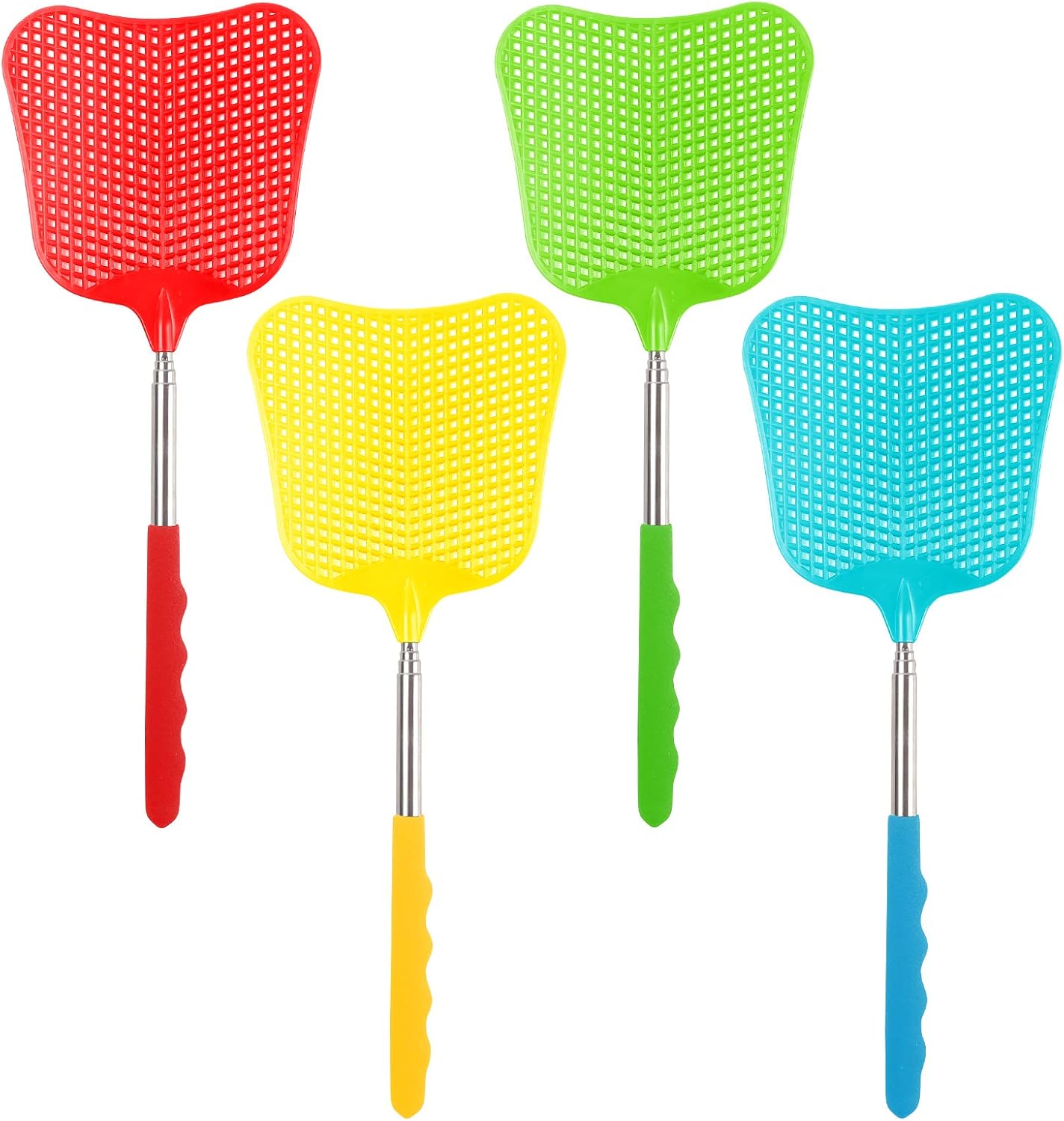 STUHAD Retractable Fly Swatters Heavy Duty Set, with Durable Telescopic Stainless Steel Extendable Handles, for Home, Classroom and Office, 4 Pcs, 4 Colors