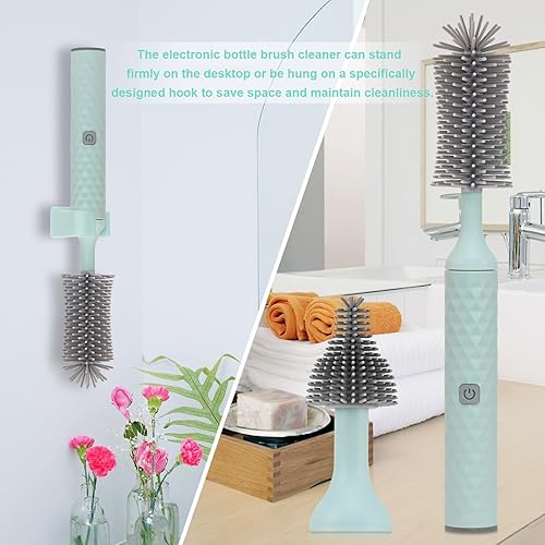 Miniatura 7 de Juego de limpiador eléctrico recargable para botellas con limpiador de cepillo de silicona de 3 piezas para biberones y cepillo limpiador de