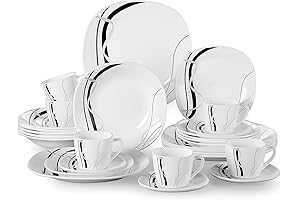 Fionaglas 30-Piece Ivory White Opal Glassware Dinnerware Set, Break-Resistant Dinner Sets with...