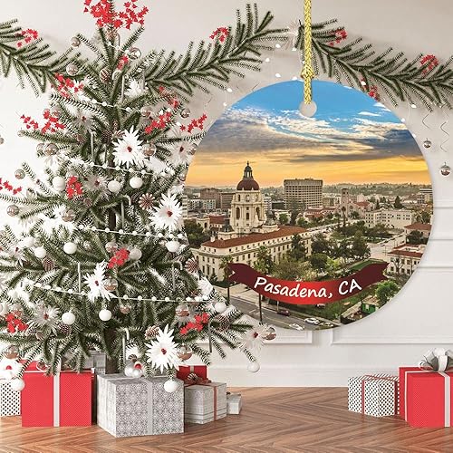 Miniatura 5 de Adorno colgante de recuerdo Pasadena, CA Adornos de Navidad Paisaje Adornos de Recuerdo de Navidad Adornos de 3 Pulgadas de Doble Cara Redondo de