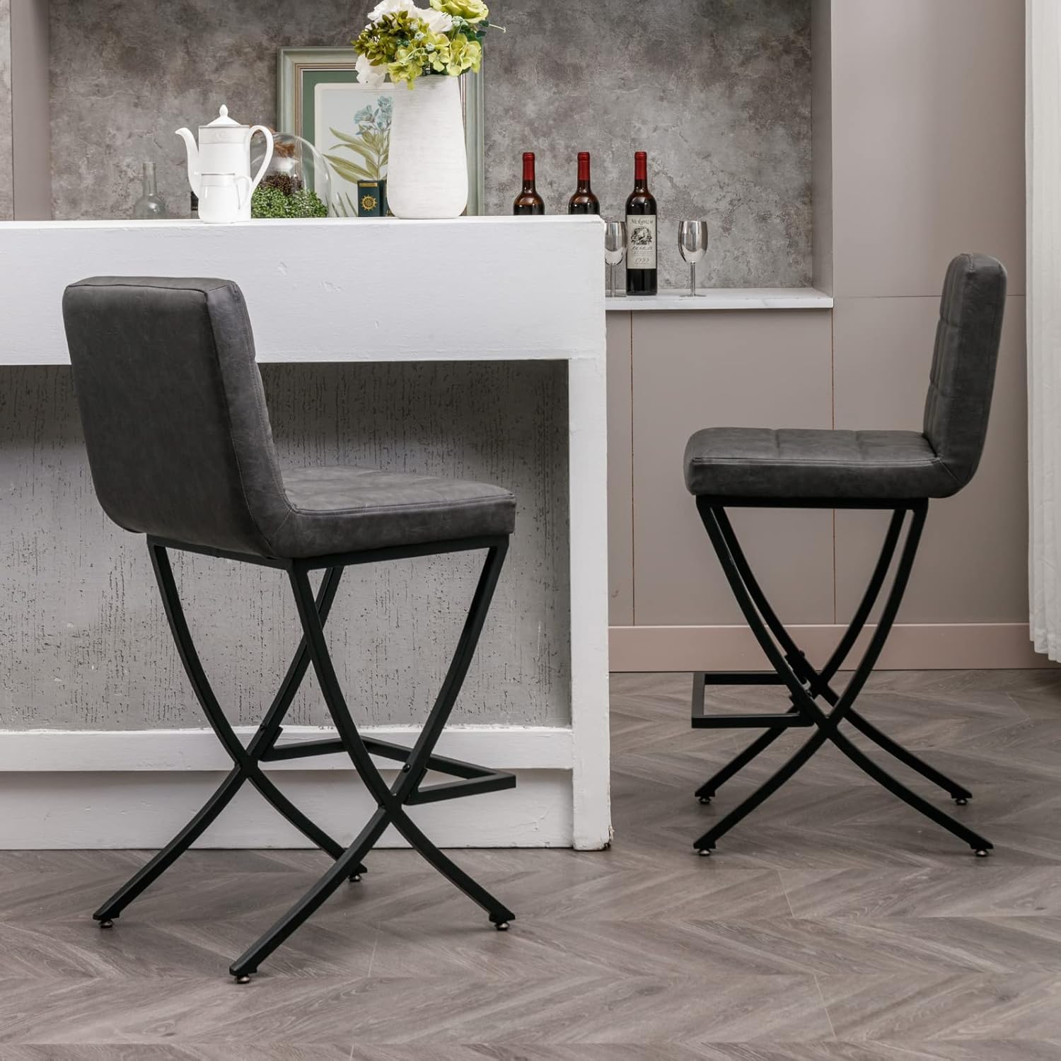 Juego De 2 Taburetes De Bar Giratorios De Altura De Mostrador, Silla De Bar Tapizada Con Patas De Bambu Taburetes De Mostrador Con Respaldo Bajo