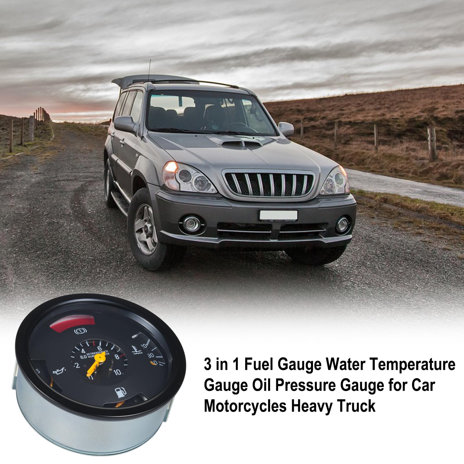 3-in-1-Wassertemperaturanzeige, Kraftstoffanzeige und Öldruckanzeige, passend für PKW, Motorräder und schwere LKW, ersetzt OE 0025405847, 5,91 Zoll Digitalanzeige, robuste