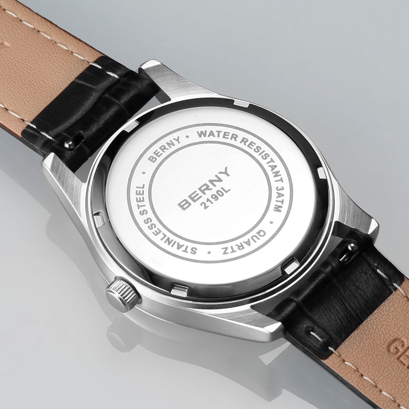 BERNY Relojes Multifunción para Mujer Relojes de Señora Resistentes al Agua con Correa de Cuero Genuino Relojes de Moda Femeninos con Subesfera Calendario y Fase Lunar