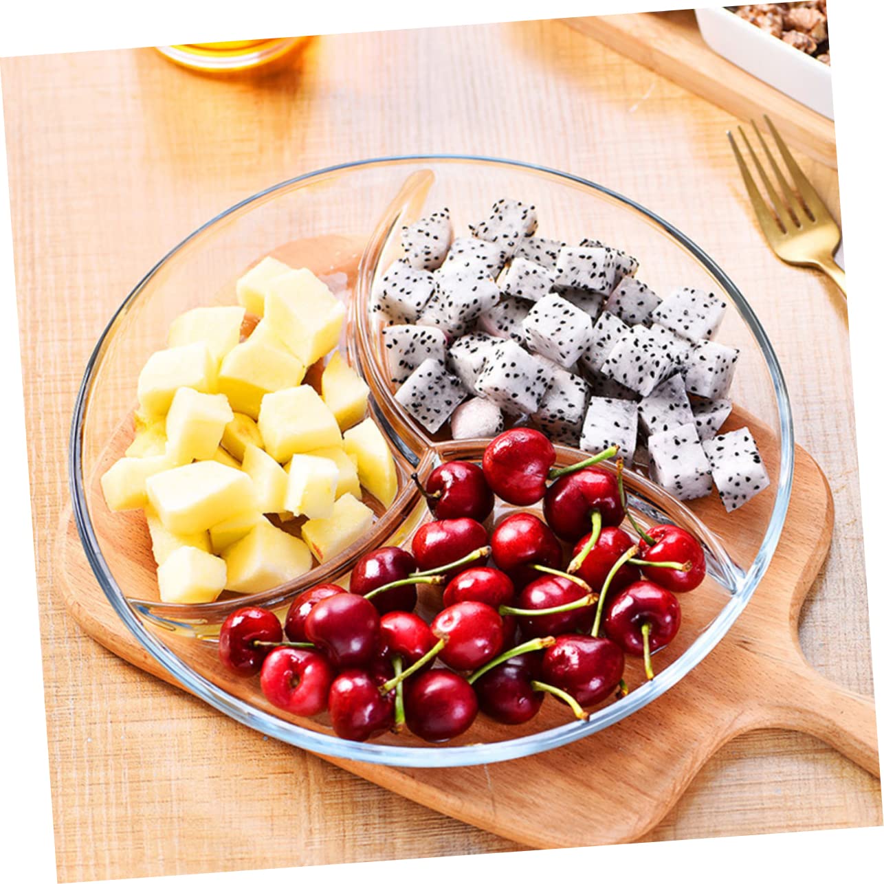 OUNONA Unterteilte Snackschale mit 3 Fächern aus Gehärtetem Glas und Mikrowellengeeignet Leicht für Picknicks und Outdoor Dining