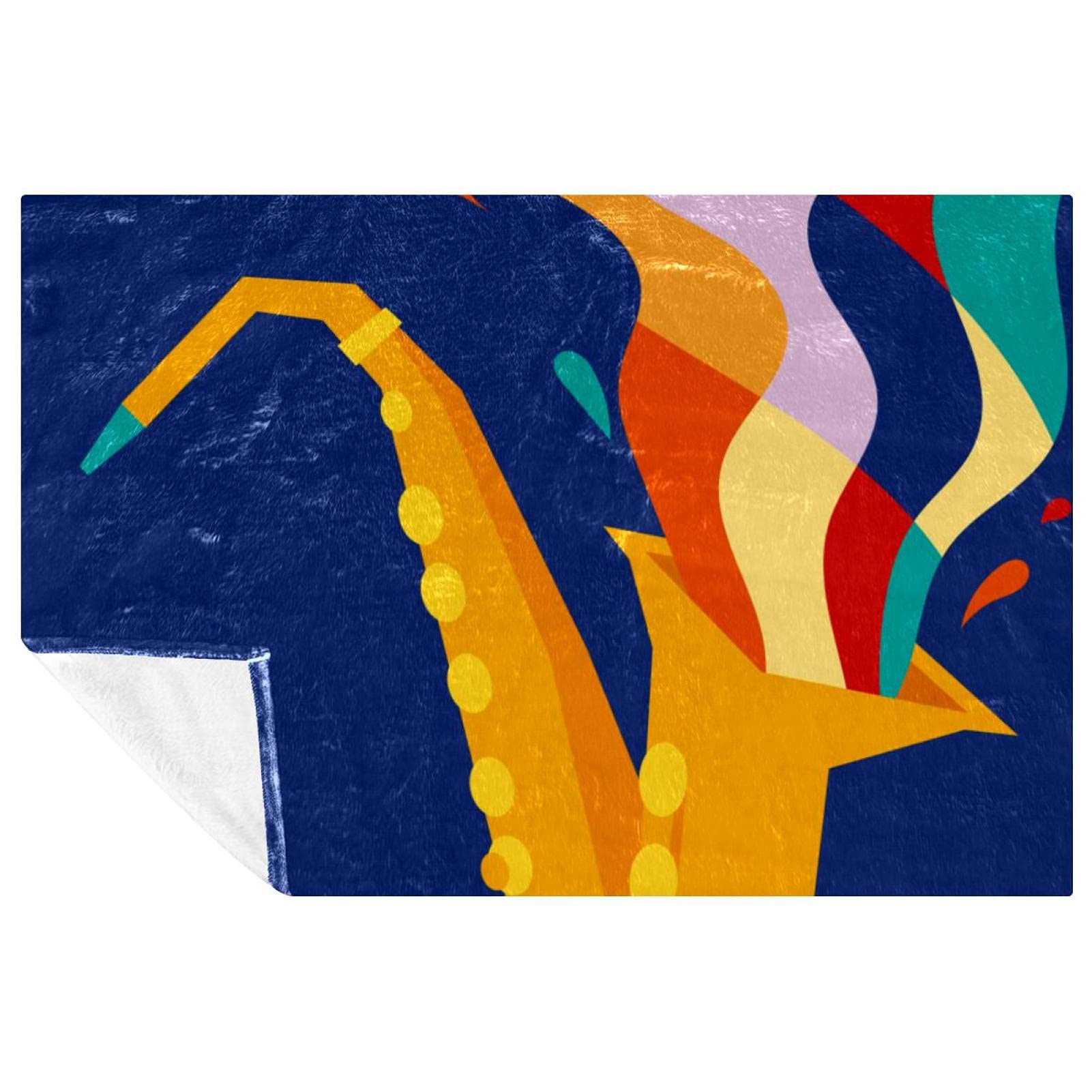 Couverture douce motif saxophone plaid pour canapé et cocooning