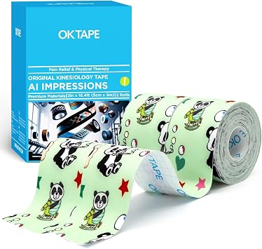 OK TAPE Nylon Digtal Printed Kinesiology Tape, Elastic Sports Athletic Tape, 2 Rolls, 2in16.4ft Uncut Roll-Panda