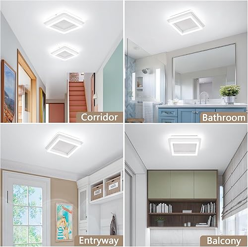 Miniatura 9 de CANEOE Luz de Pasillo Cuadrada de 24W, Moderna Luz de Techo LED de Montaje al Ras, Luces de Acrílico Blanco Cerca del Techo para Dormitorio Comedor